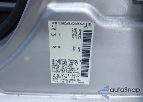 2020 Nissan Altima Sr Fwd from USA, damaged, VIN 1N4BL4CV5LC149527